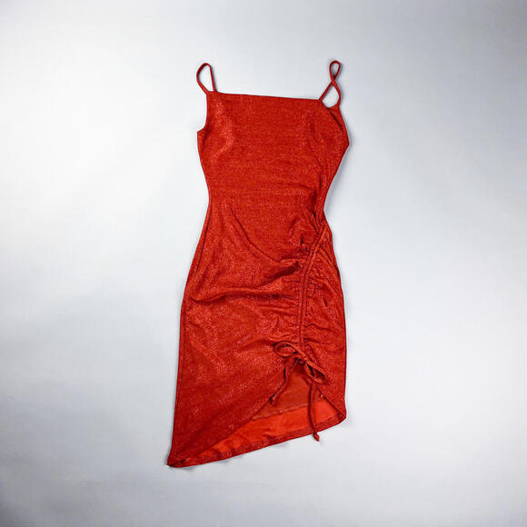 Y2K Mini Dress with Adjustable Side Ruched Detail, Glittery Pumpkin Spice - Picture 1 of 8